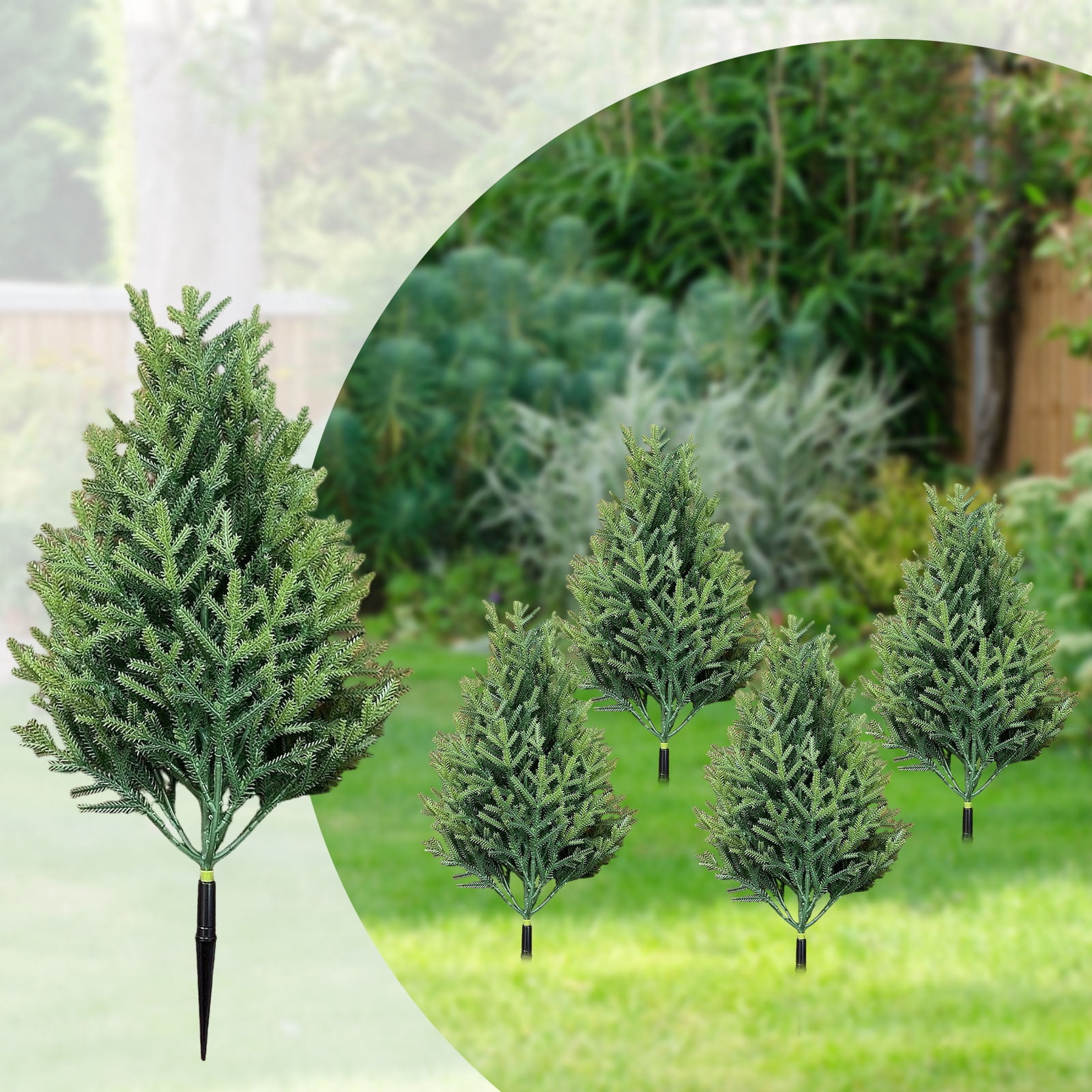 2-Pack 25.6" Artificial Boxwood Topiary Ball Trees with Ground Spike, UV Resistant Fake Bushes Plants with Fall Camellia Flowers,Faux Outdoor Shrubs & Bushes for Front Yard Decor (Green, 2Pcs)