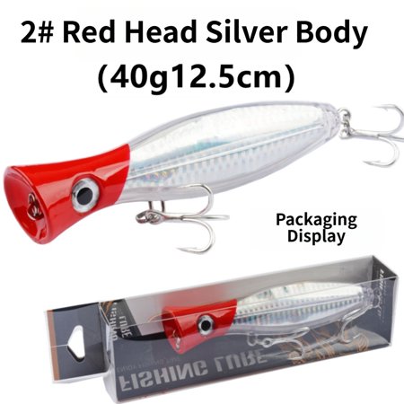 Wofarmy 12.5cm 40g Big Popper Floating Wobbler Fishing Lures Topwater Trolling Artificial Hard Bait Fishing Tackle 6 Colors Options Tool 2#Red 40G12.5cm