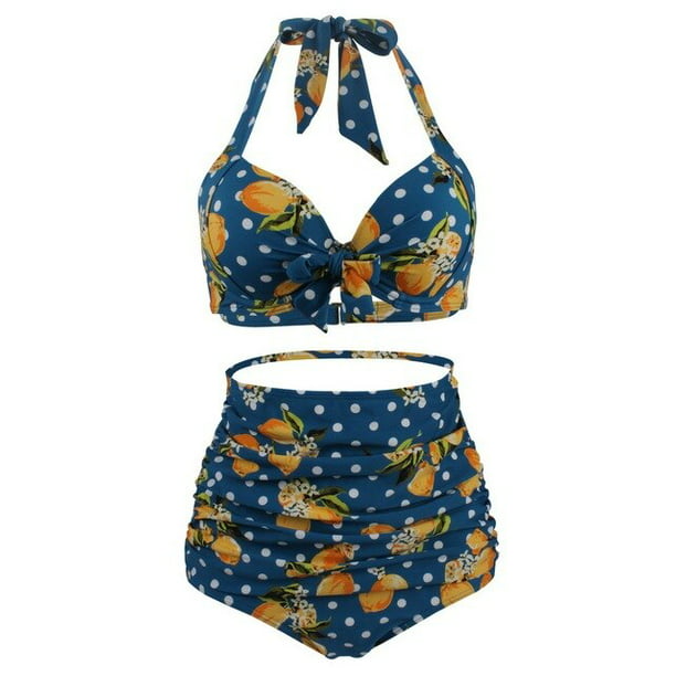 QWZNDZGR Ruched Bikini Swimsuits Plus Size Women High Waisted Halter Bikini  Sets Pleated Solid/Floral/Dots Two-piece Swimwear Wholesale - Walmart.com