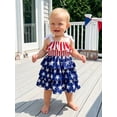 thumbnail image 3 of BemeyourBBs Toddler Baby Girl 4th of July Dress Outfit Little Baby Girl Patriot Independence Day Clothes Summer Smocked Dress Sleeveless Bow Shoulder Red White Blue Stars Stripes Party Holiday Dress, 3 of 9
