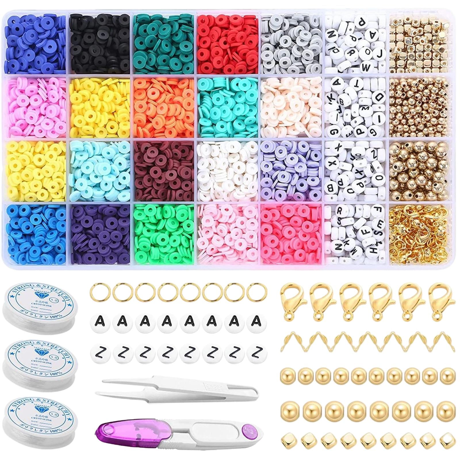 GUOOL 1 of box Flat Polymer Clay Beads Charms, Elastic Strings Letter Bead Round for Jewelry Making Bracelets Necklace Beading Finding Crafts Supplies , 4483pcs