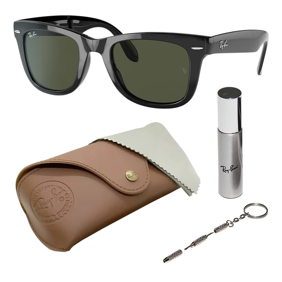 Ray-Ban RB4105 WAYFARER FOLDING CLASSIC Square Shaped Non-Polarized Sunglasses for Men - Includes Official RAYBAN Eyewear Kit - Ideal Formal & Casual Wear Sunglasses - G-15 Green Lens