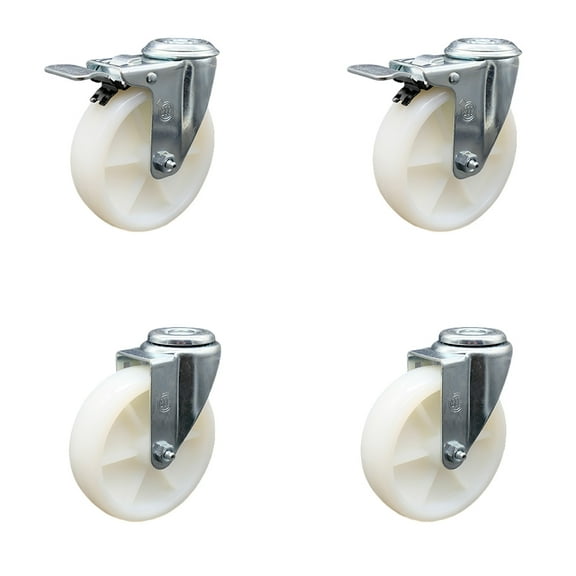 5 Inch Nylon Wheel Swivel Bolt Hole Caster Set with 2 Total Lock Brake SCC
