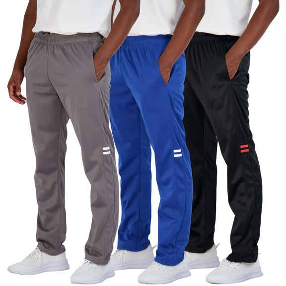 Real Essentials 3 Pack: Men's Active Athletic Casual Tricot Open Bottom Sweatpants with Pockets (Available In Big & Tall)