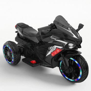 YOMYM Ride on Toys 12V Electric Motorcycle for Kids 2-4 Years, Ride On Motorcycle w/Training Wheels, LED Lights, Music, Black