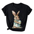 thumbnail image 4 of ZQUUVOU Easter Shirts For Women Funny Bunny Print Short Sleeve T Shirt For Easter Day Tops B-Black, 4 of 4