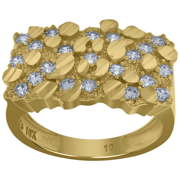 10k Yellow Gold Mens Cubic Zirconia Nugget Fashion Ring