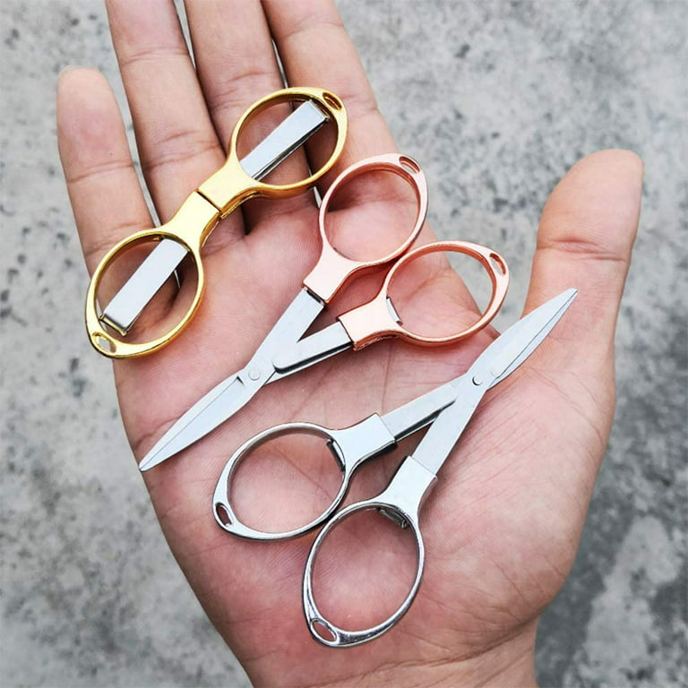 6PCS Folding Scissors, Portable Stainless Steel Travel Scissors,  Glasses-Shaped Mini Shear with 3 Colors for Home Office Friends Families (  Rose Gold, Gold, Silver) 