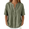 thumbnail image 2 of TrendOFT Womens Pullover Tops Solid Color Loose Fit Stand Collar Short Sleeve Casual Daily Soft Tops Army Green L, 2 of 5