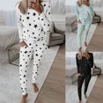 thumbnail image 2 of Ensemble de Pyjamas Imprimé Étoile Col Élastique Taille pour Femmes Ensemble de Nuit pour Dormir, 2 of 8