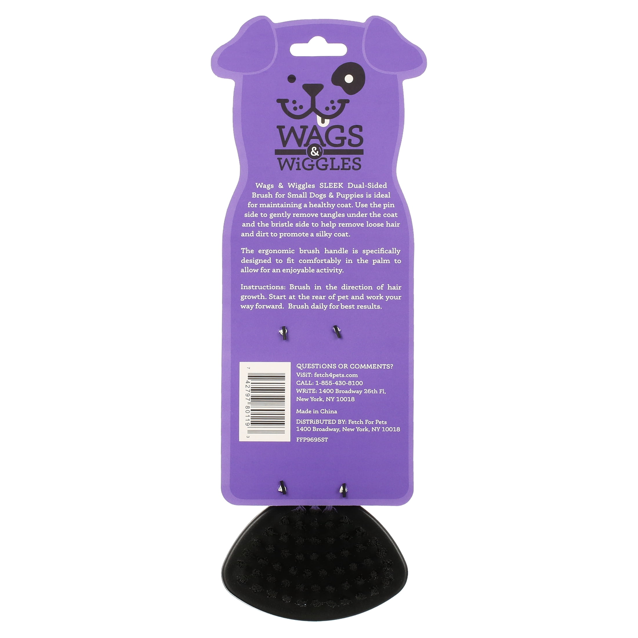 Wags & Wiggles Two-Sided Bristle and Straight Pin Brush for Small Dogs | Dog Brush for Long Haired Dogs | Best Grooming Supplies for All Dogs, 2-in-1 Dog Grooming Brush
