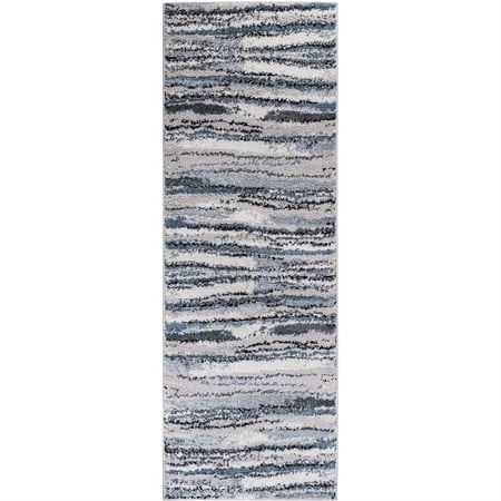 Gracie Mills Abstract Stripe Woven 3x8' Runner Rug with Blue Finish MP35-8042