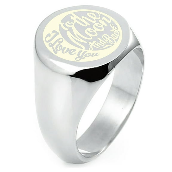 Sterling Silver Retro I Love You to the Moon and Back Engraved Round Flat Top Polished Ring