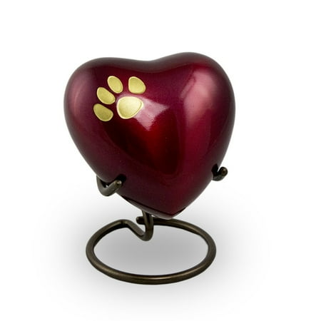 Engraving Solid Brass brass pet urn - keepsake 3 pounds - crimson red pet paw - engraving sold separately ()
