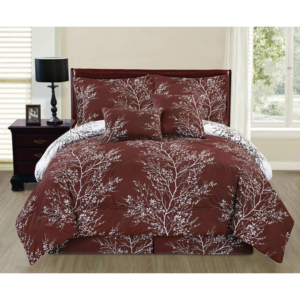 Natural Green 6 piece Branches Reversible Printed Soft Oversized Queen