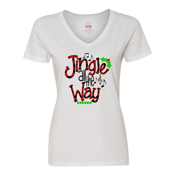 Inktastic Christmas Jingle All the Way with Music Notes and Holly Women's V-Neck T-Shirt