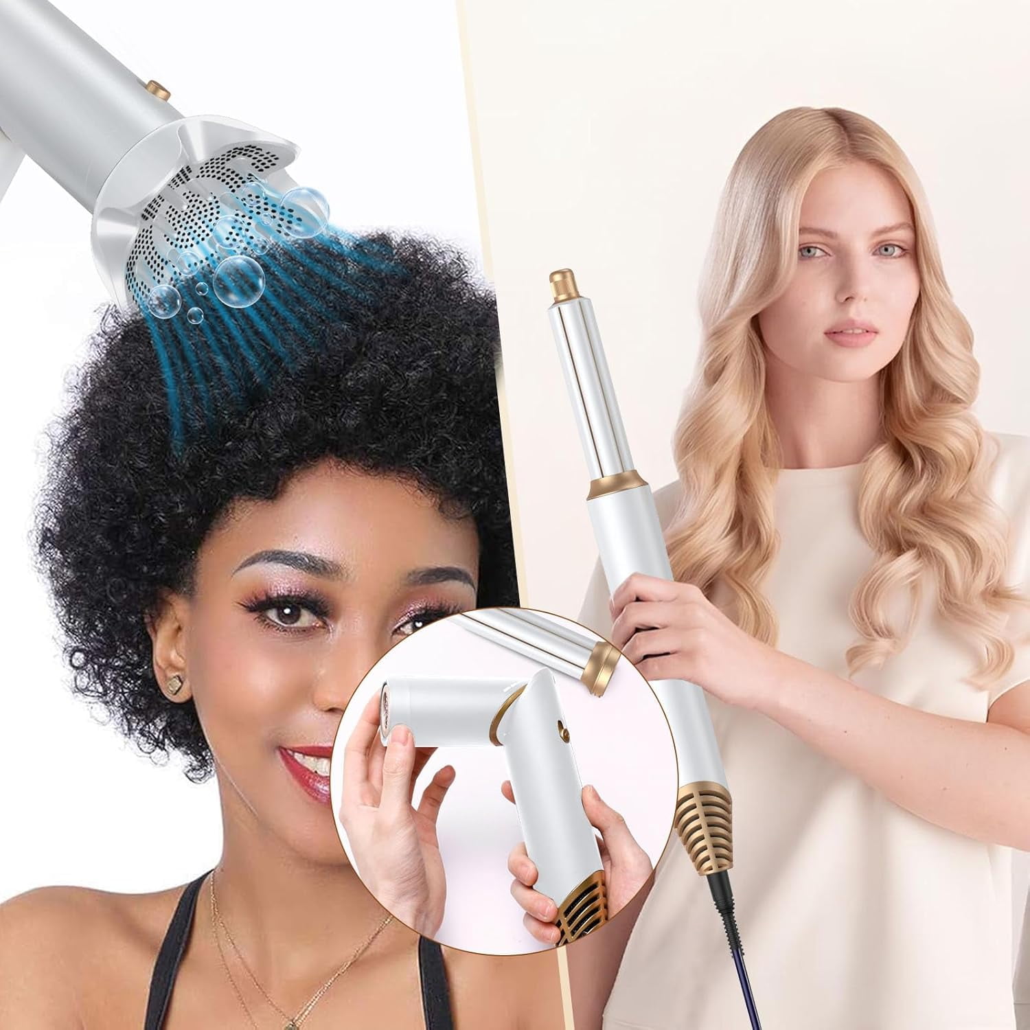 Foldable Blow Dryer Brush with Wrap Curler, 6 in 1 Hair Dryer Brush, Detachable Air Hair Styler Curling, Drying,Volumizing, Straightening, Negative Ionic Hair Dryer with Diffuser, Hair Styling Tools