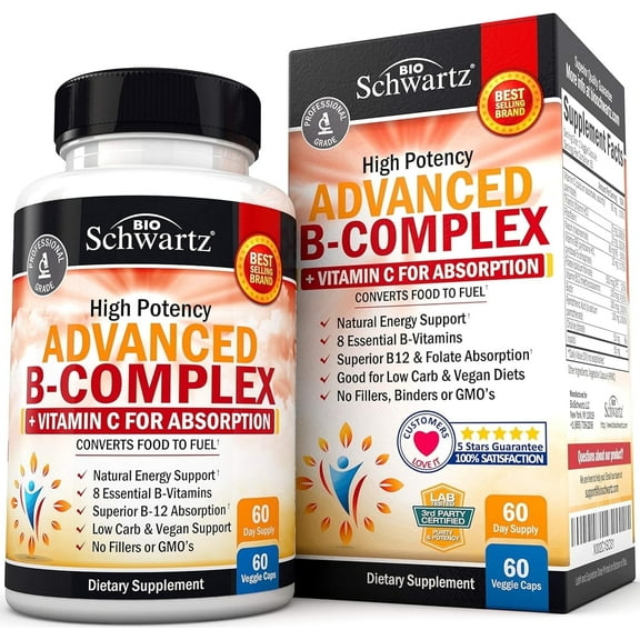 BioSchwartz B-Complex with Vitamin C Capsules - Immunity Support, 60 Count