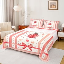 Feelyou Kids Cartoon Ladybug Twin Sheet Sets, Love Heart Bow-tie Bedding, 3 Pieces