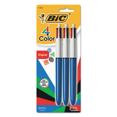 BIC 4-Color Retractable Ballpoint Pen 1mm Black Blue Green Red Ink Blue Barrel 