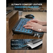 Wireless Keyboard and Mouse Combo - Ergonomic Wave Rechargeable Keyboard with Soft Leather Wrist Rest, RGB Backlit -Black