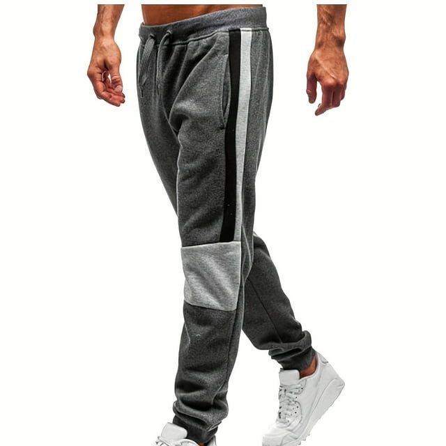 Men's Fashion Drawstring Elastic Waist Solid Color Casual Sweat Length Pants RXIRUCGD Gris Foncé, Taille: L