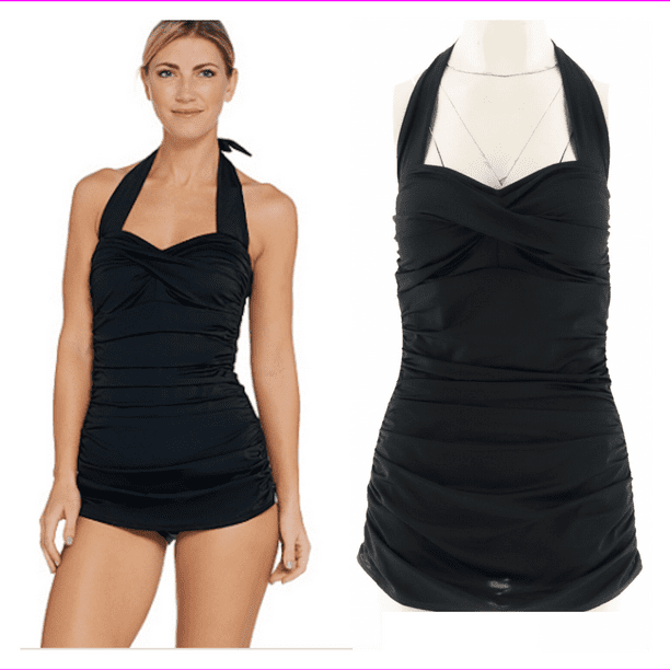 DreamShaper DreamShaper Miraclesuit Caitlin Halter Swimsuit Black,Size 12,