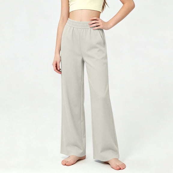 Solid Color Elastic Waist Slim Sports Sweatpants Straight Wide Leg Long Pants