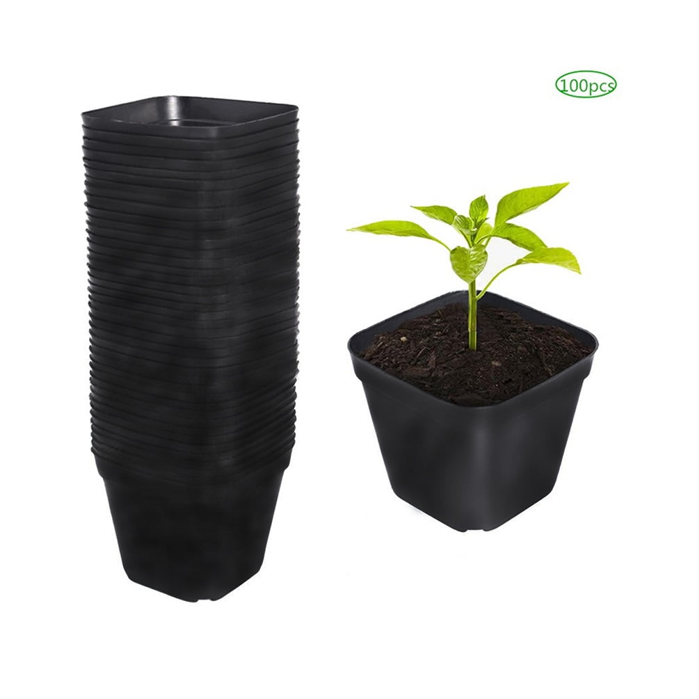 100 Pack Plastic Square Nursery Pot Flower Pots Durable Reusable Planter for Seeds Starting and