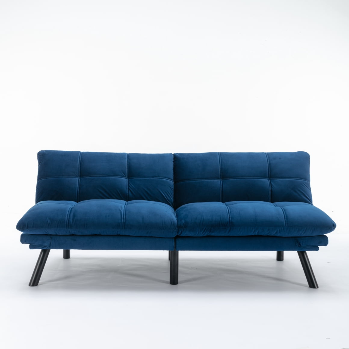 Triple Tree Velvet Adjustable Backrest Armrests Convertible Sofa, Navy Blue