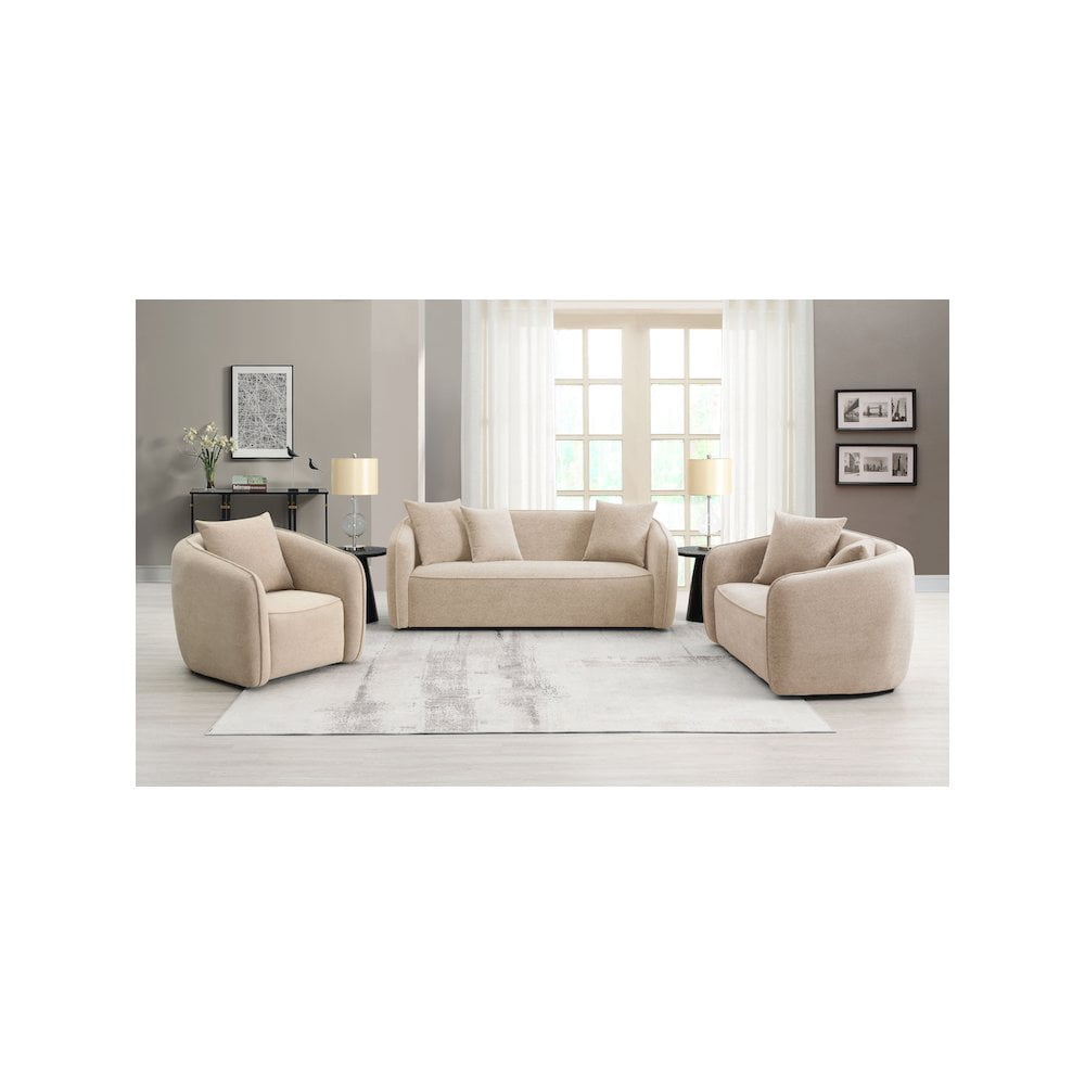 ACME Keith Chenille Fabric Upholstered Loveseat with 2 Pillows in Beige