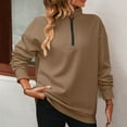 thumbnail image 2 of YYDGH Women Half Zip Oversized Sweatshirt Lightweight Long Sleeve Trendy Fleece Pullover Workout Warm Tops With Pocket Khaki XXL, 2 of 5