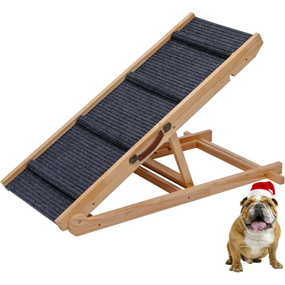 Foldable Wooden Dog Ramp & Pet Stairs - 5-Level Non-Slip Pet Steps for Dogs & Cats, Balanced Indoor/Outdoor Use.