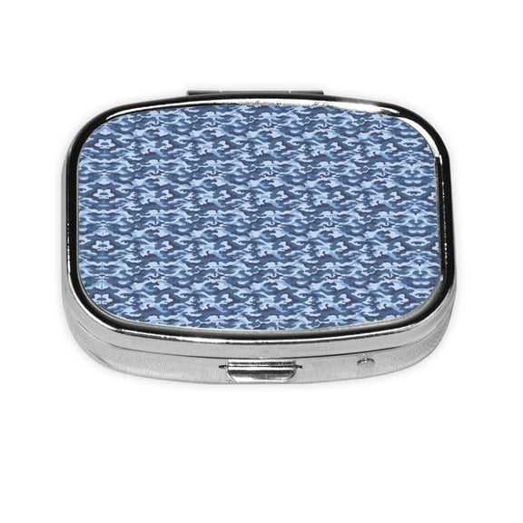 Navy Digital Blue Camouflage Pill Case Pill Box 2 Compartment Medicine Case Vitamin Pill Organizer For Pocket Purse And Travel