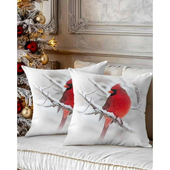 Christmas Decorative Throw Pillow Covers 20x20 Inch Set of 2 Cardinal Pillow Cases for Couch, Christmas Winter Cushion Case for Living Room Bedroom Bed Car Chair