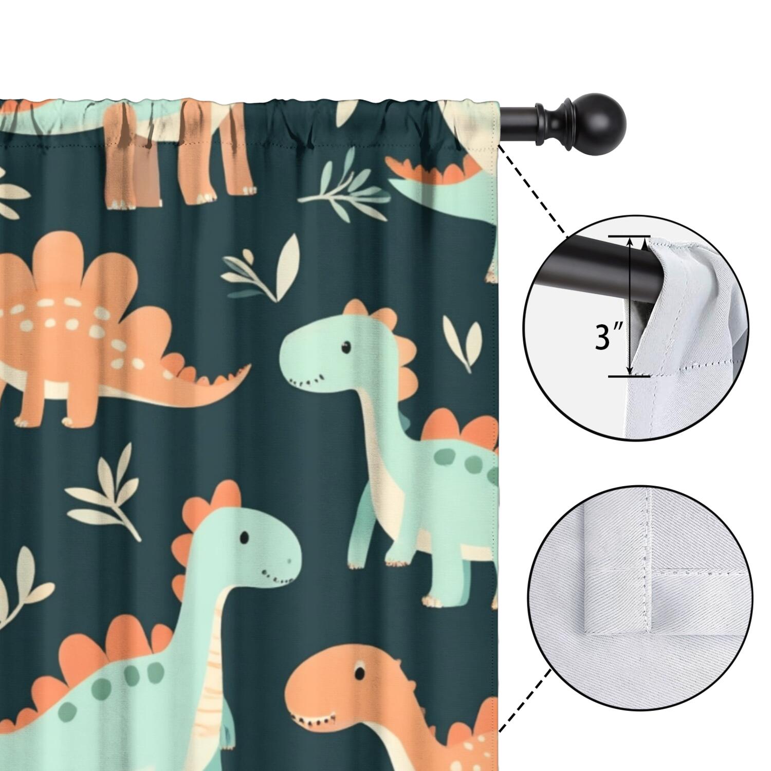 Blackout Kids Curtains,Cute Dinosaur Pattern Childrens Insulated Curtains Set Of 2,Bedroom Essentials,Toddler Room Decor 42x63in(106x160cm)