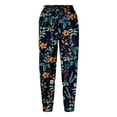 thumbnail image 4 of Huowey Palazzo Pants For Women Floral Print High Waist Drawstring Capri Pants With Pockets Wide Leg Cropped Pants Summer Baggy Breathable Cozy Ankle Length Trousers,Black,L, 4 of 5