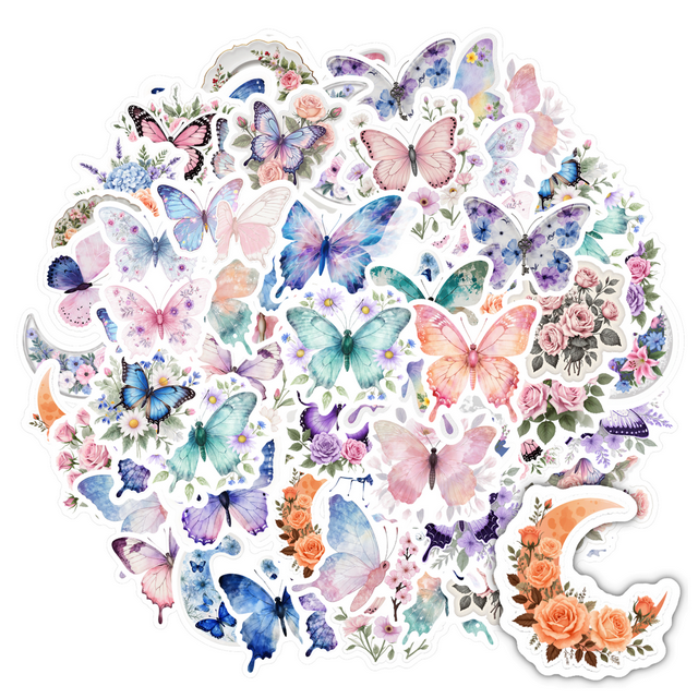 35pcs Floral Stickers Butterfly Decals Pastel Stickers Stationery Stickers for Laptops Notebooks Suitcases
