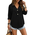 thumbnail image 5 of Women's V Neck Button Front Hoodie, Long Sleeve Drawstring Top, Casual Pullover Shirt for Spring Summer | CSEONE,Black L, 5 of 9