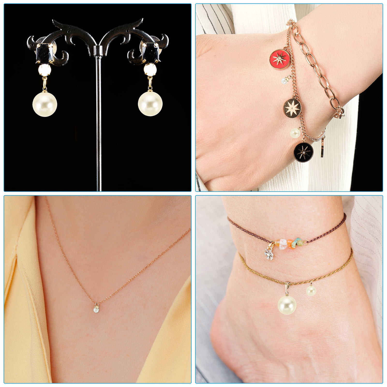 8mm Faux Pearl Charm Pendants Drops, 100pcs Pearl Beads for Jewelry Making Bracelets Earrings Necklace, Golden White