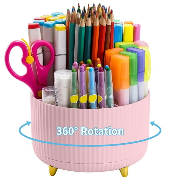Organizador de escritorio Marbrasse con 5 compartimentos que gira 360°, color rosa