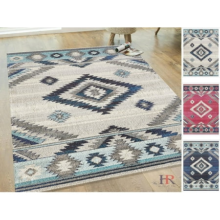 Handcraft Rugs Southwestern Native American Pattern Contemporary Handcraft Rugs Southwestern Native American Pattern Contemporary Modern Faded Area Rug With Unique Colors Bone Gray Navy Blue Ivory Aqua