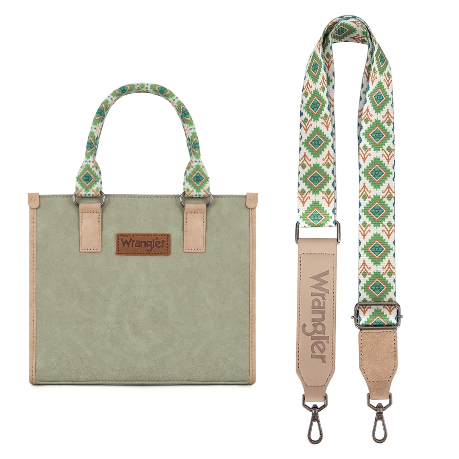 Wrangler Tote Bag for Women Western Retro Purse Top Handle Handbags with Aztec Strap, Green