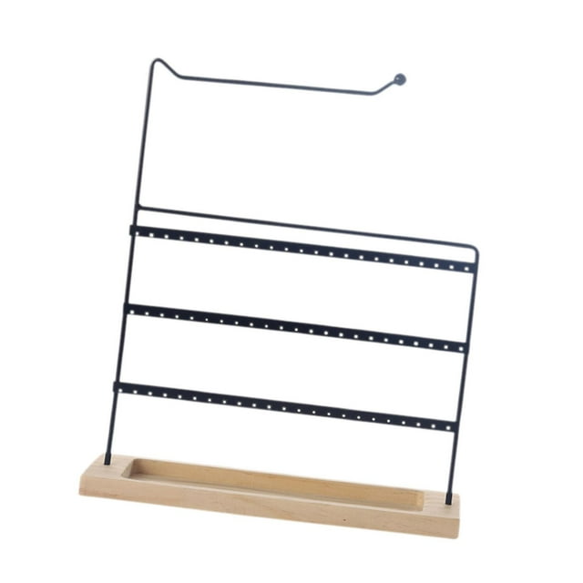 KLKCMS Desktop Earring Holder Multipurpose Wood Base Iron Frame Hanging Home Vanity Black