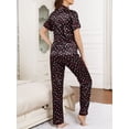 thumbnail image 2 of Nygoyerh Women Summer Satin Loungewear Set Heart Letter Flower Print Short Sleeve T-Shirt Long Pants Sleepwear, 2 of 6