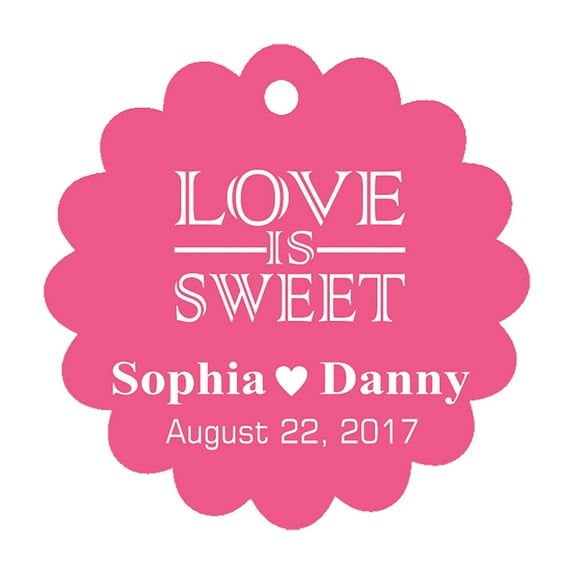 100 PCS Love is Sweet Custom Made Scallop Edge Rong Hang Tags Personalized Wedding Party Favor Gift Tags