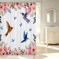 thumbnail image 2 of Erosebridal Elegant Hummingbird Shower Curtain 72Wx78L,Graceful Tropical Bath Curtain,White Pink, 2 of 5