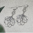 thumbnail image 3 of Antique Silver Hammered Flower Petal Boho Statement Earrings, Platinum Ear Wires, 3 of 5