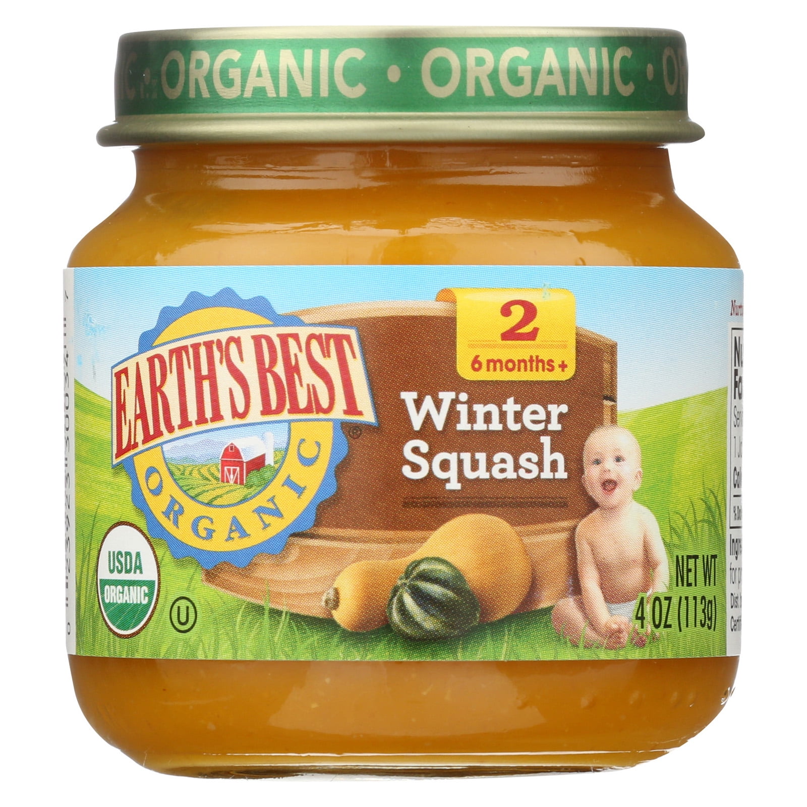 Earth's Best Organic Stage 2, Winter Squash Baby Food, 4 oz. Jar