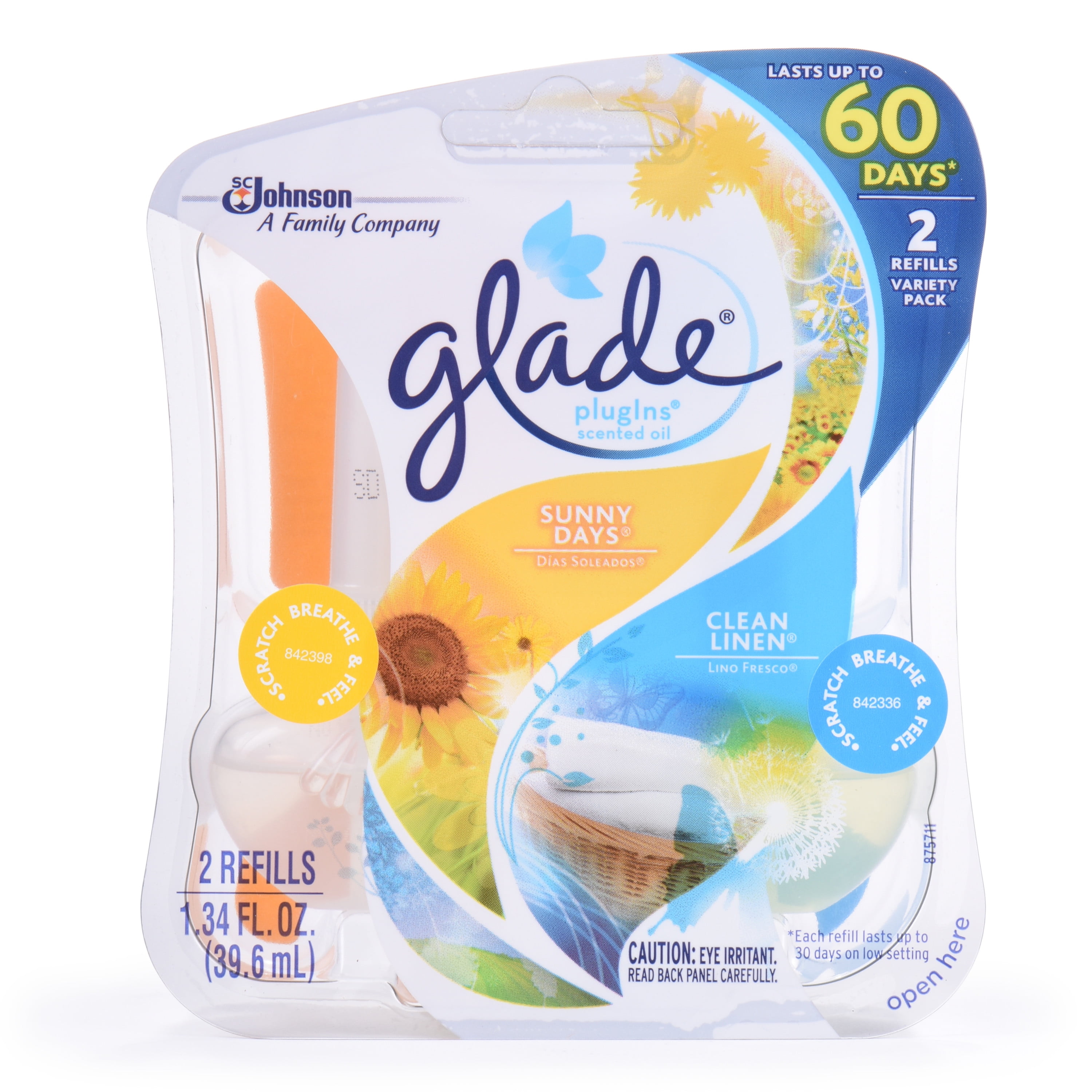Glade Plug In Refill, Clean Linen & Sunny Days, 1.34 Fl. Oz. (Pack of 2